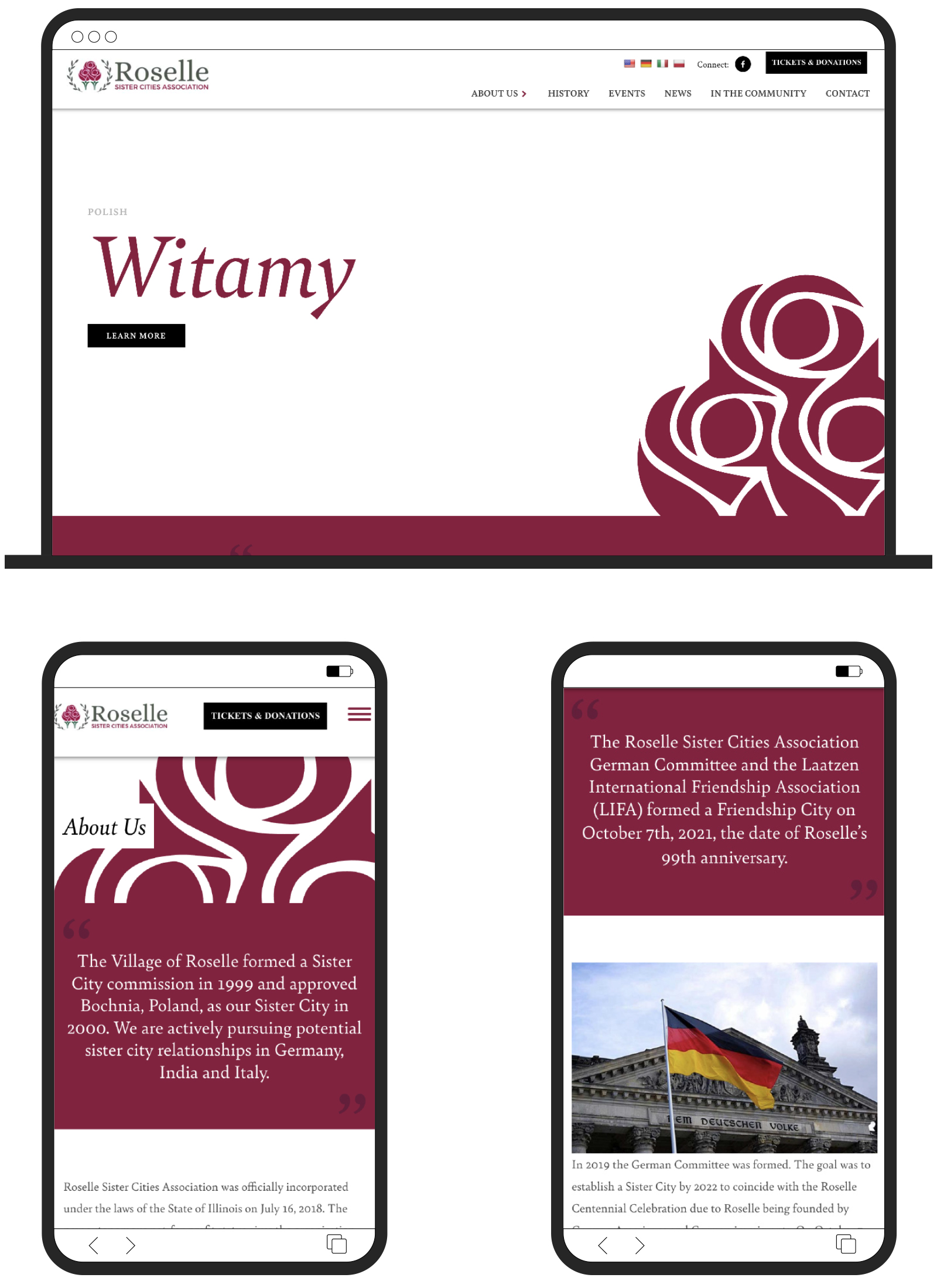 please evolve roselle website design development responsive mobile mock ups