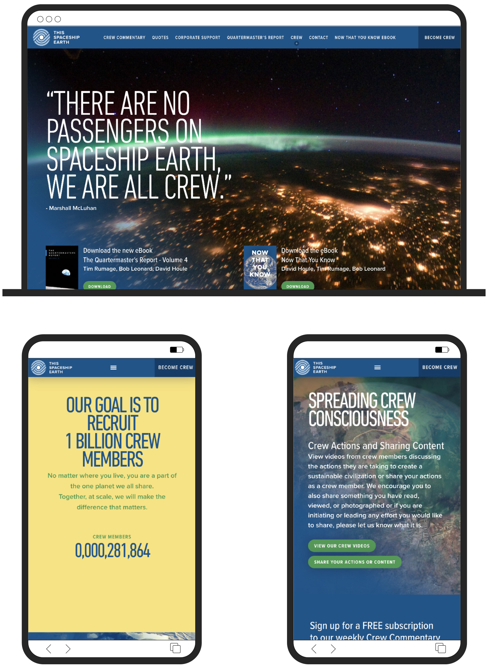 please evolve this spaceship earth website design development responsive mobile mock ups